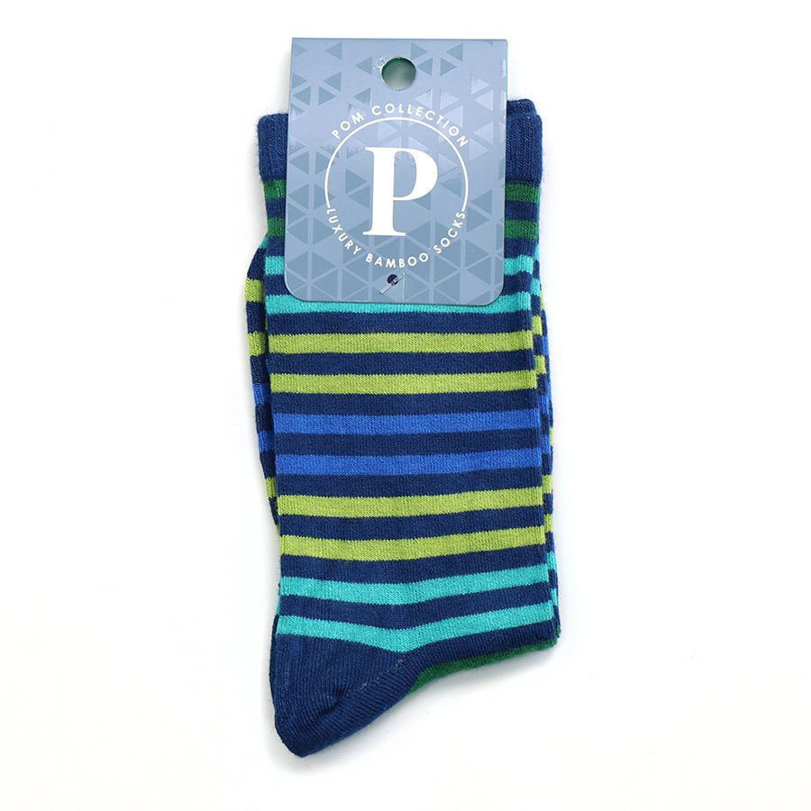 POM | Mens Blue & Green Striped Bamboo Socks | Indigo Blue Trading