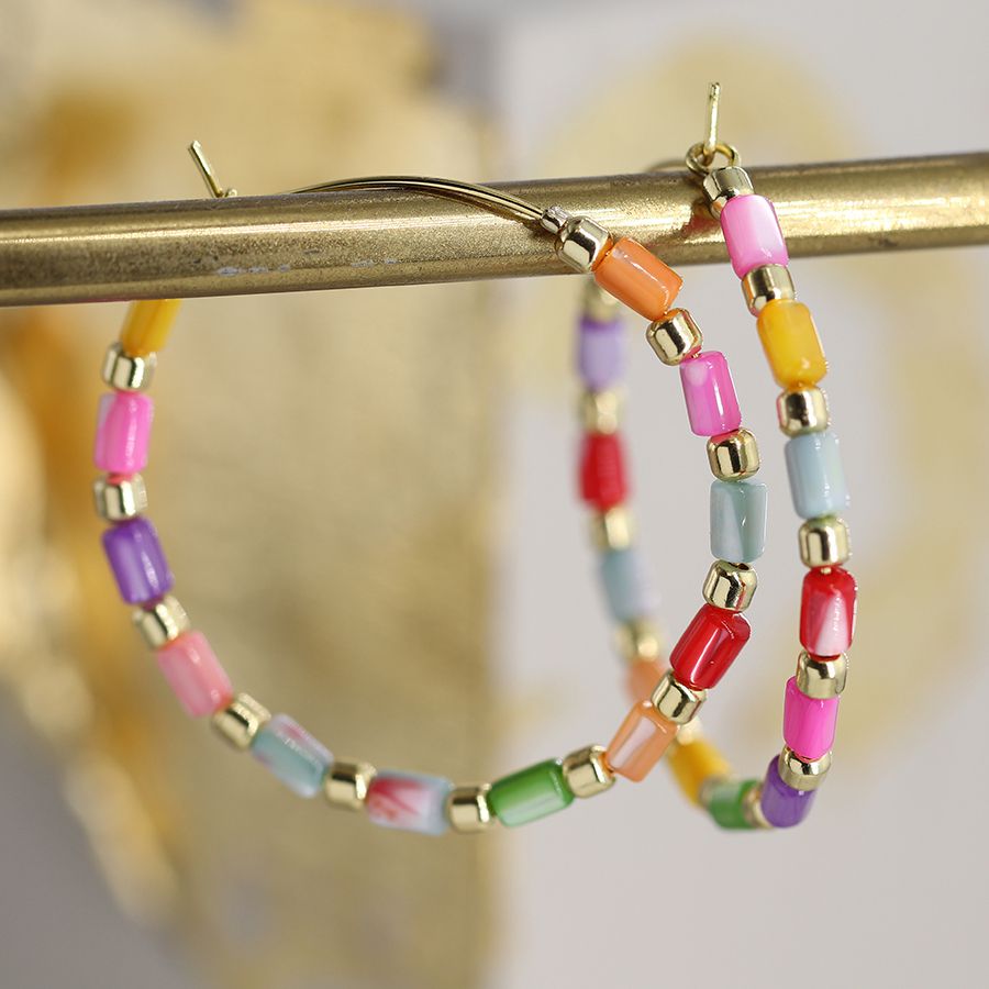 Rainbow Shell & Gold Plated Hoop Earrings