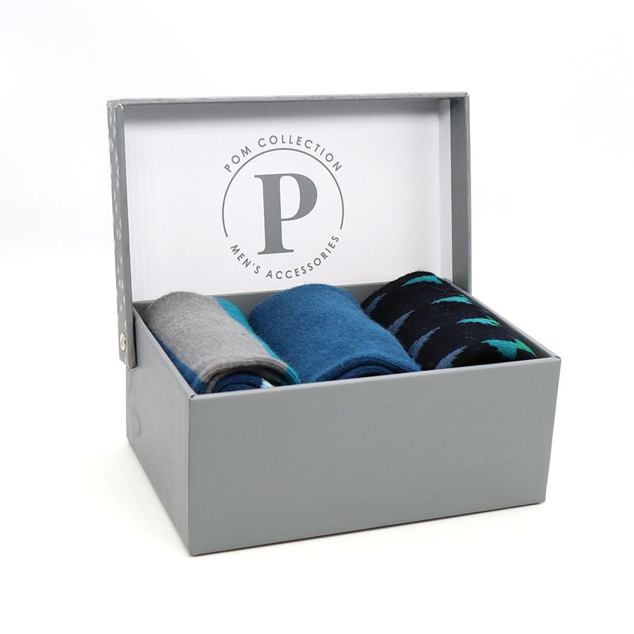 Men’s Blue & Green Mix Bamboo Trio Sock Box