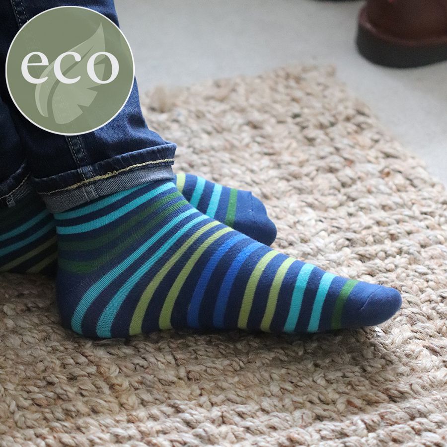 Blue & Green Bold Striped Mens Socks