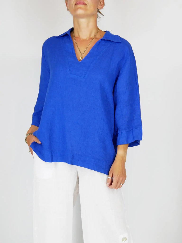 Linen Collared Shirt Royal Blue