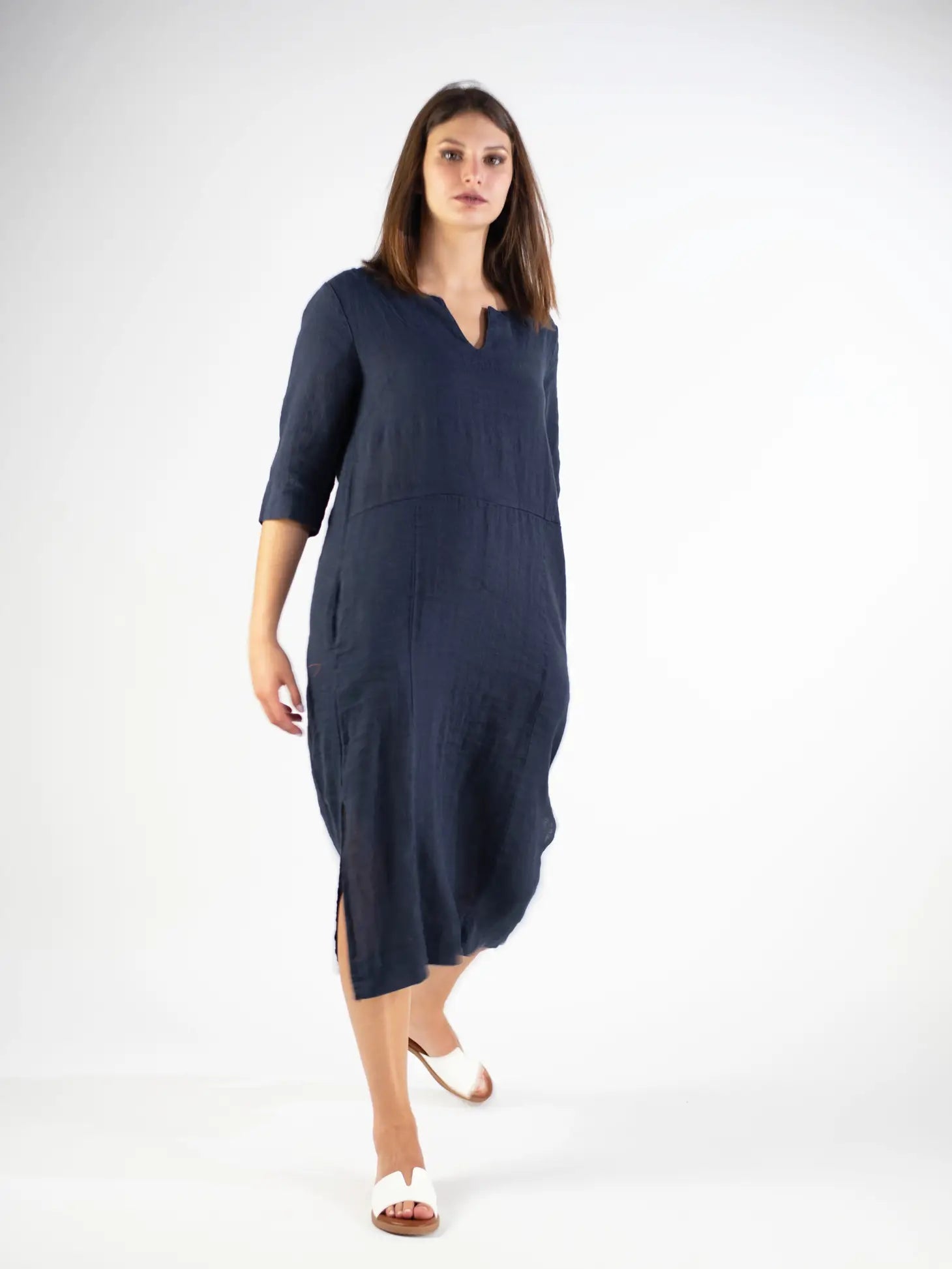 Linen Tuscany Tryst Dress Navy Linen Tuscany Tryst Dress Navy