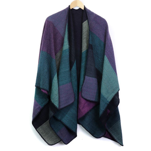 Teal, Aqua & Purple Colour Block Poncho Wrap