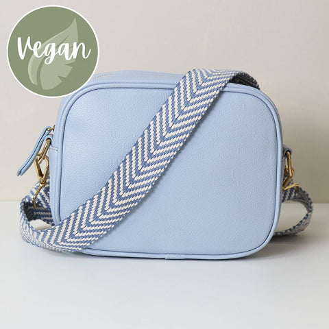 Baby Blue Vegan Leather Crossbody Bag With Chevron Strap