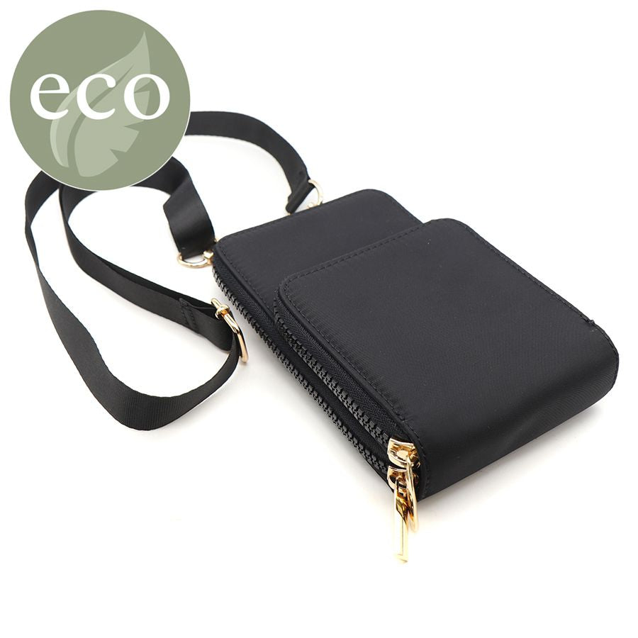 Recycled Nylon Black Phone Bag