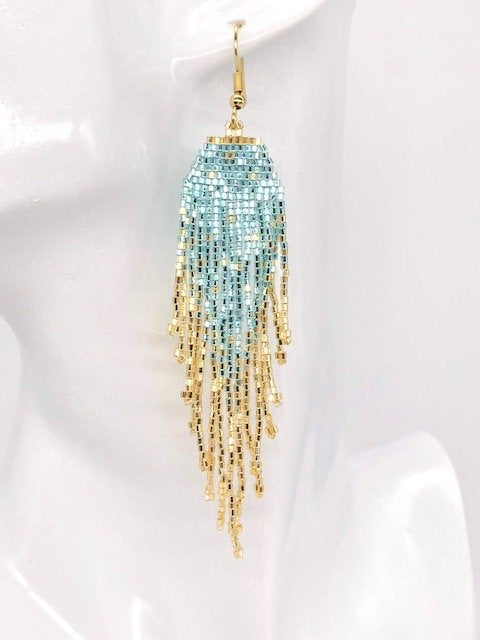Aqua & Gold Shimmer Beaded Earrings