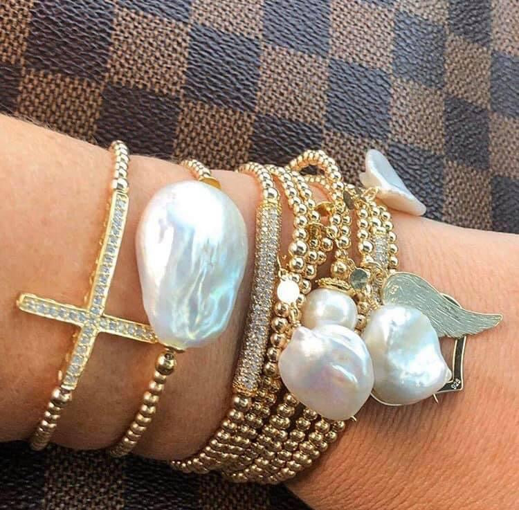 Gold Keshi Pearl Stretch Bracelet