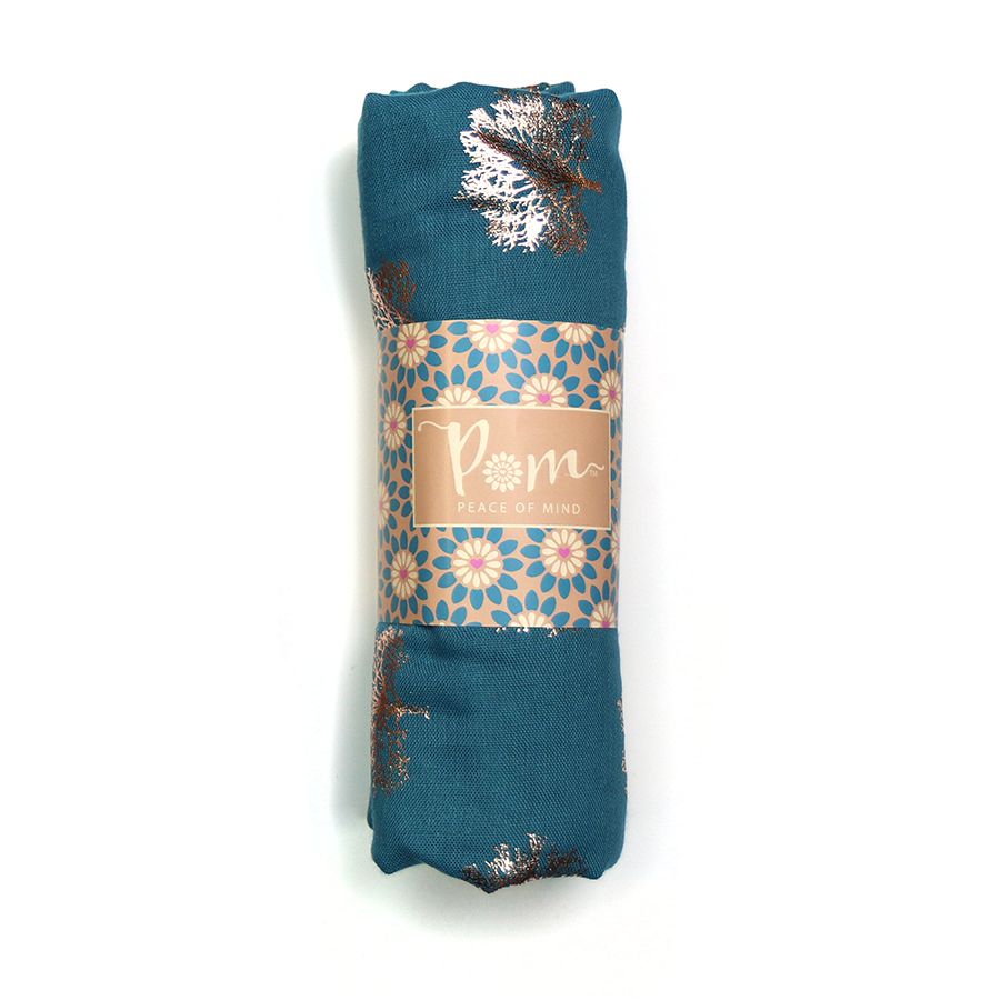 Teal Scarf with Metallic Rose Gold Foil Oak Tree Print