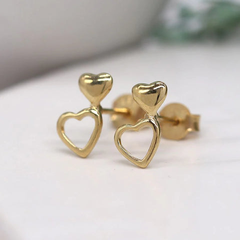 Small Gold Plated Double Heart Earrings