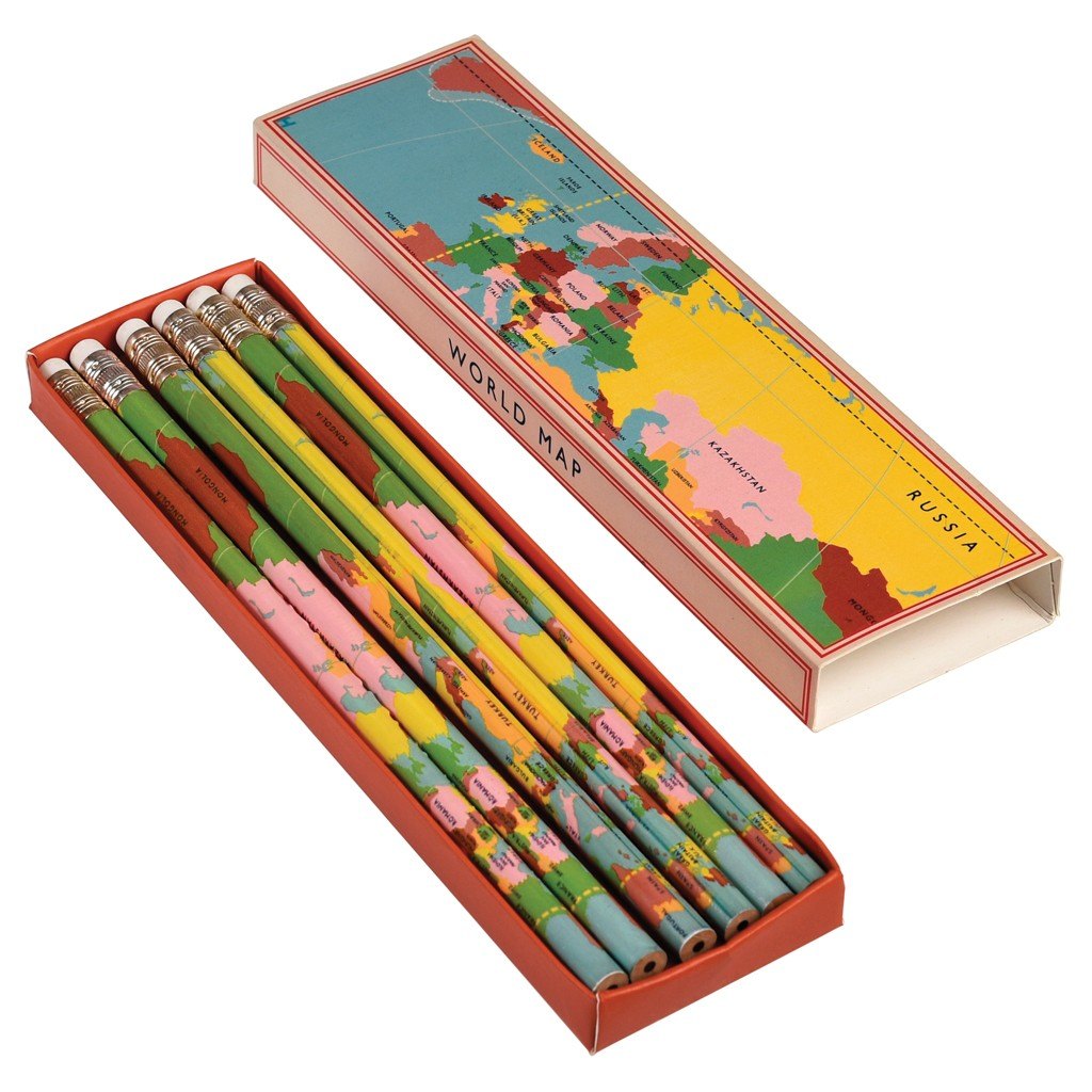 World Map Pencils - Boxed Set of 6