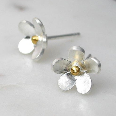 Sterling Silver Gold Plated Flower Stud Earrings