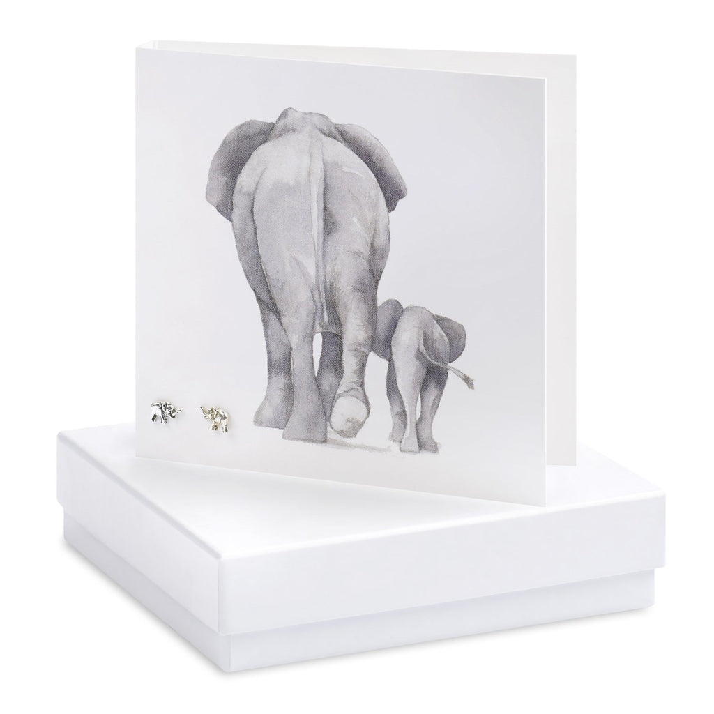 Boxed Elephant Silver Earring Card