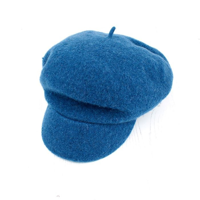 Blue Wool Baker Boy Winter Hat
