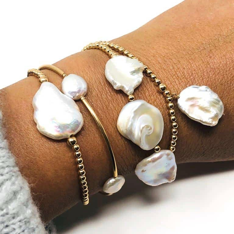 Silver Biwa Pearl Stretch Bracelet