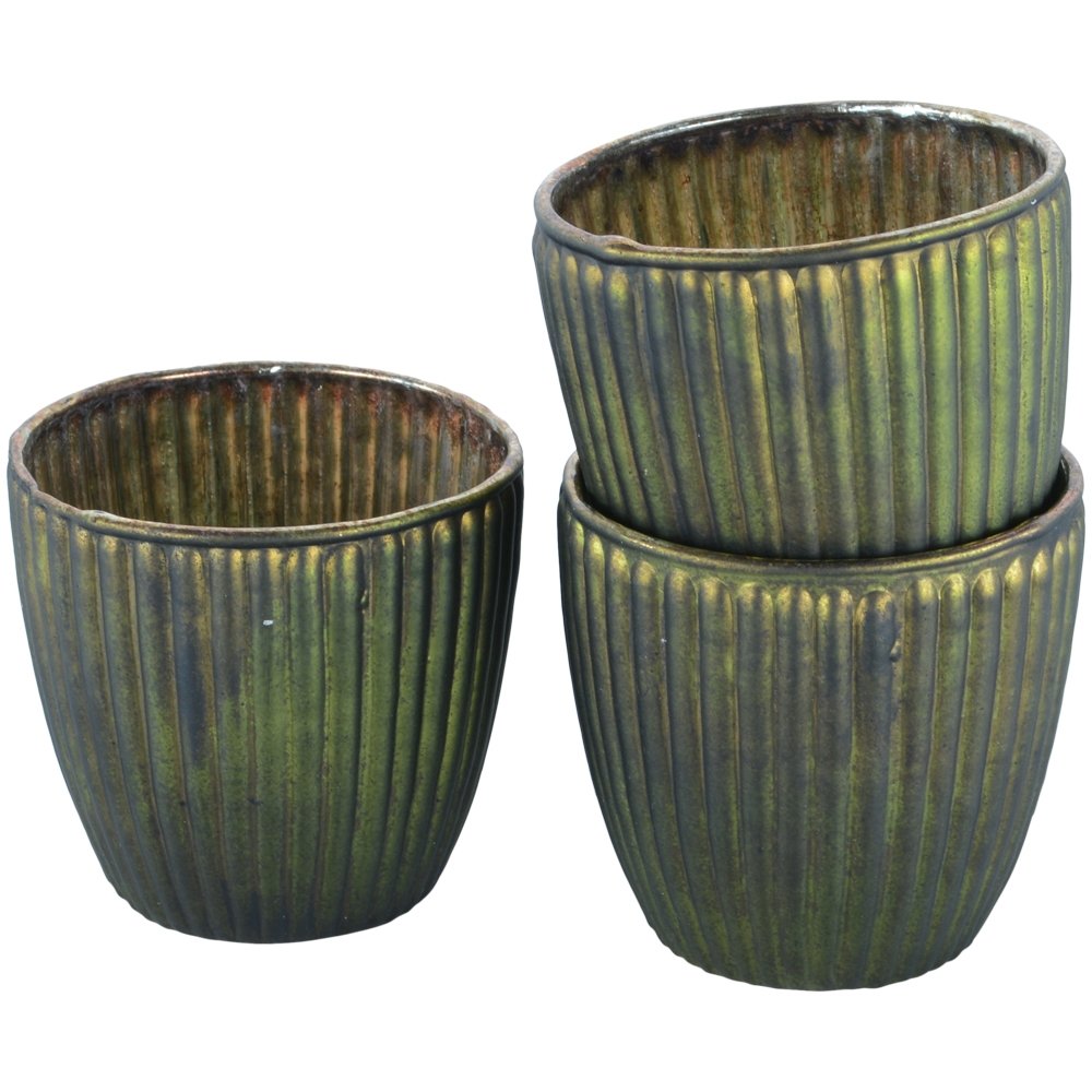 Dark Green Ribbed Beaker Votive Large