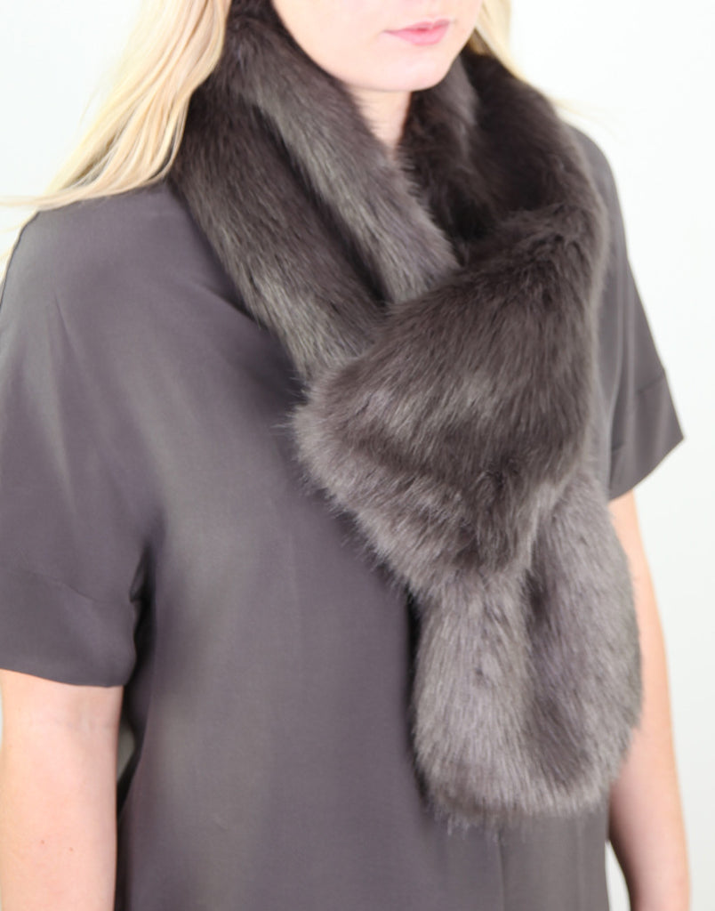 Grey Steel Faux Fur Loop Scarf