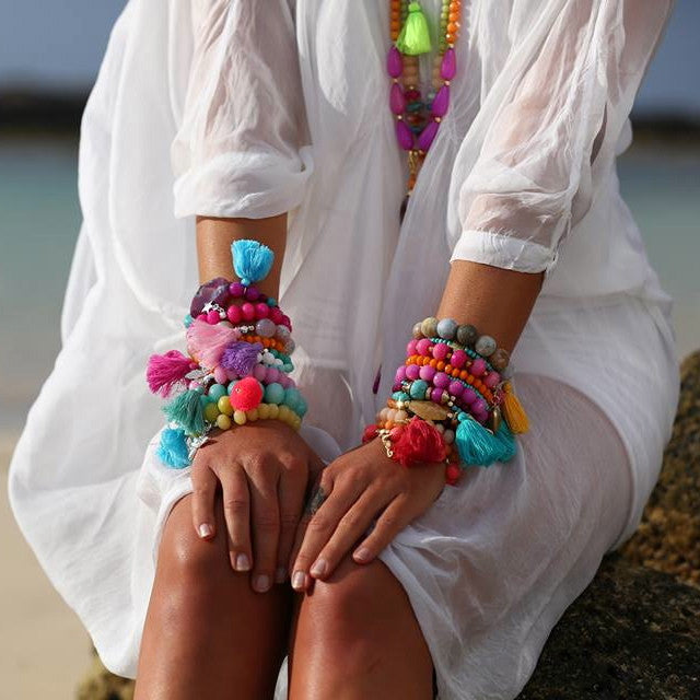 Semi-Precious Beaded Rainbow Tassel Necklaces