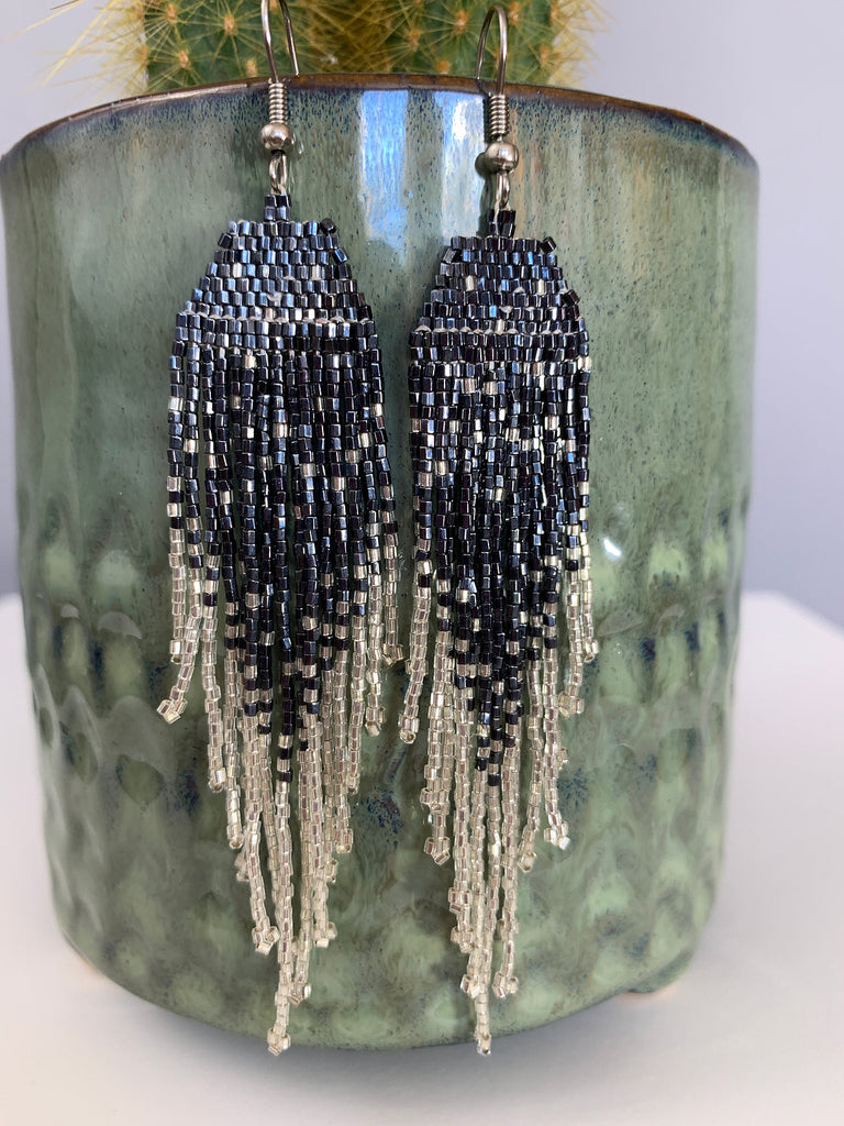 Gunmetal & Silver Shimmer Beaded Earrings