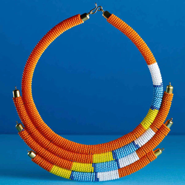 Orange Isolo Beaded Maasai Necklace