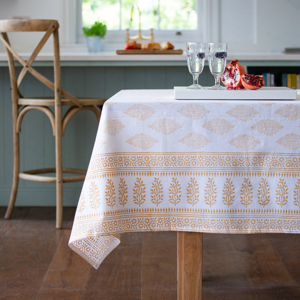 Saffron Cotton Hand Block Print Tablecloth