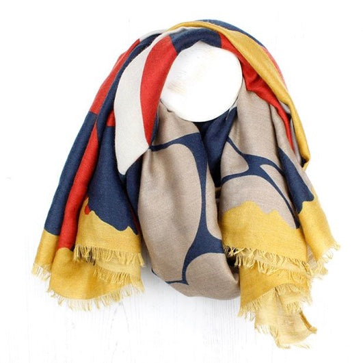 Mustard, Blue & Red Mix Graphic Print Scarf