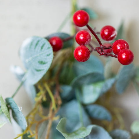 Faux Red Berry and Eucalyptus Sprig