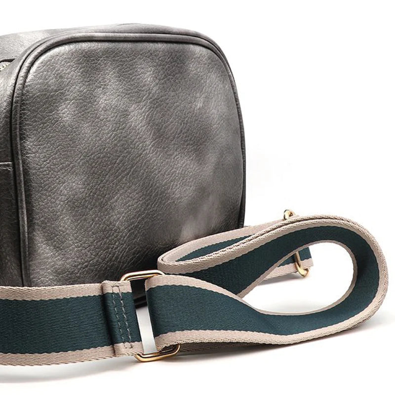 Bronze Vegan Leather Crossbody Bag With Striped Strap