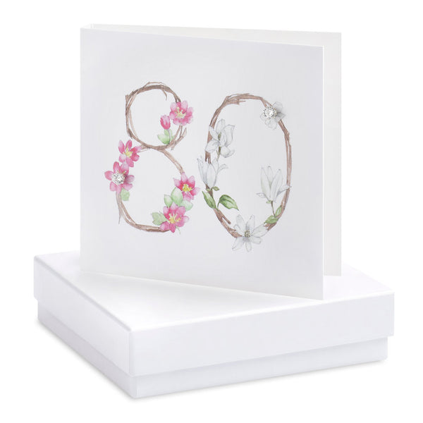 Boxed 80th Birthday Silver Earring Card