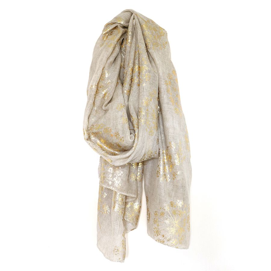 Neutral Scarf with Gold Foil Cow Parsley Print