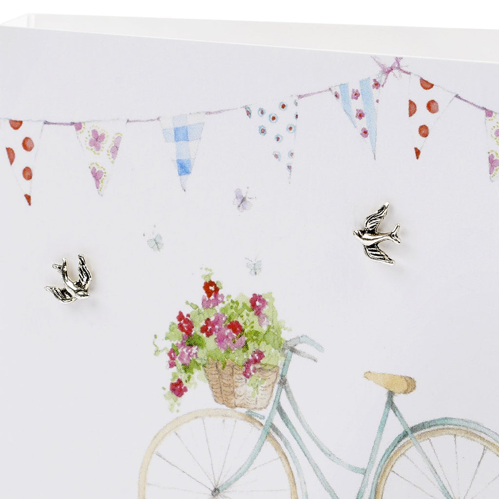 Boxed Bicycle & Bunting Birthday Silver Earring Card