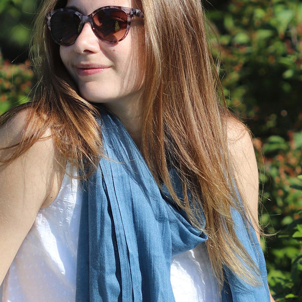 Denim Blue Fringed Scarf