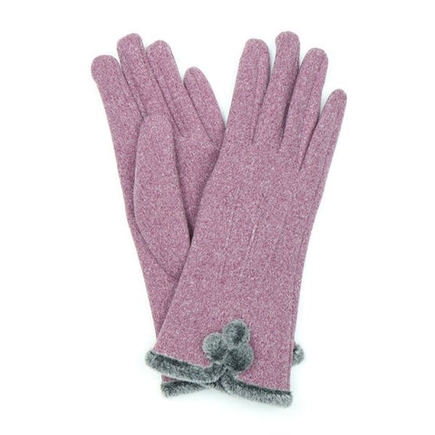 Mauve Angora & Faux Fur Pom Pom Gloves