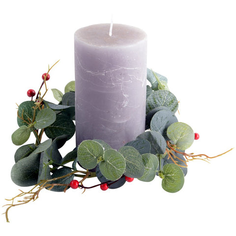 Faux Red Berry and Eucalyptus Candle Ring