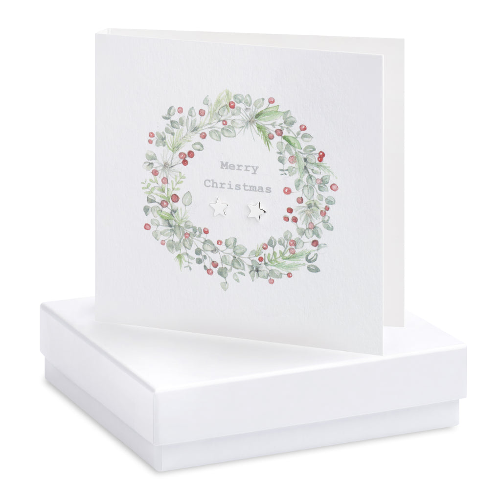 Boxed Christmas Wreath Silver Earring Card