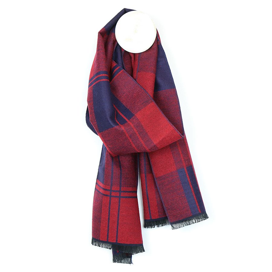 Men's Red & Navy Soft Check Winter Scarf