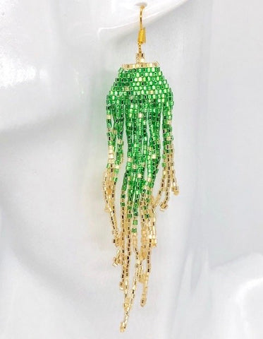 Green & Gold Shimmer Beaded Earrings