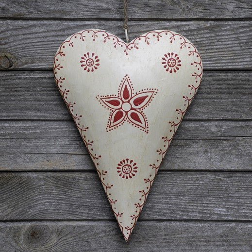Large Cream Rustic Flower Metal Heart
