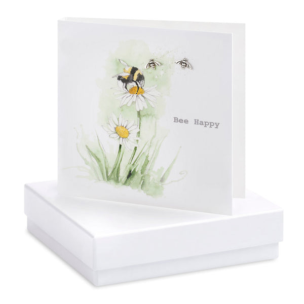 Boxed Bee-Happy Silver Earring Card