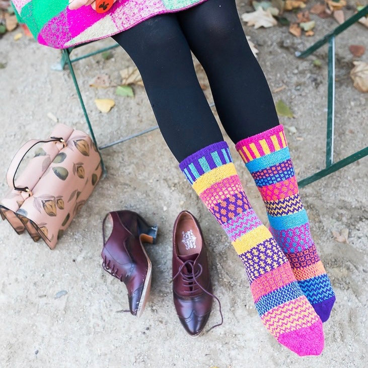 Mismatched Knitted Socks (Carnation)