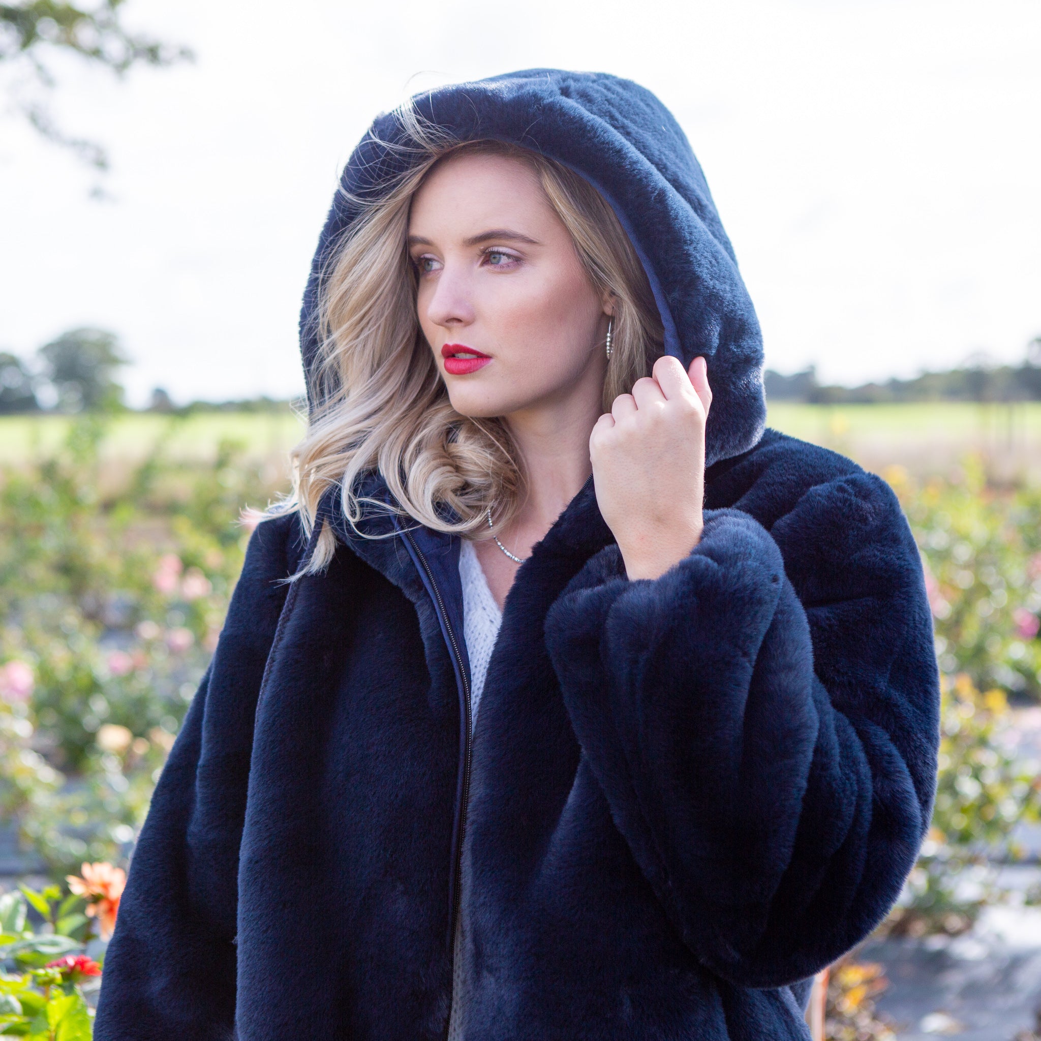 Blue Navy Faux Fur Jacket - Main Image