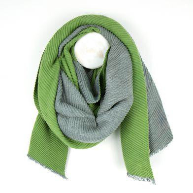 Lime And Grey Pleated Reversible Scarf