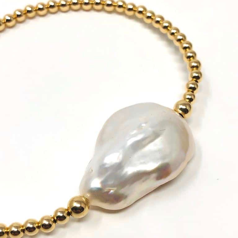 Gold Keshi Pearl Stretch Bracelet