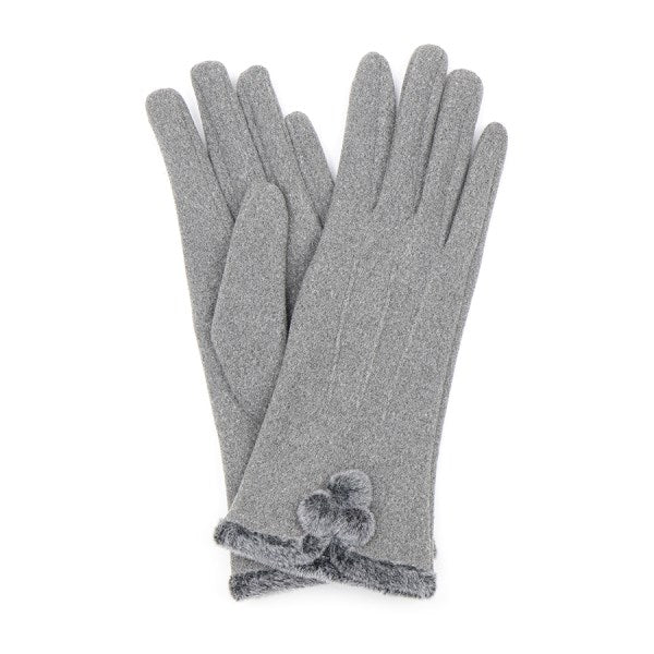 Grey Angora & Faux Fur Pom Pom Gloves