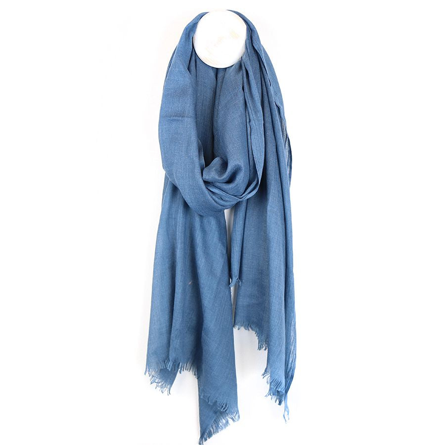 Denim Blue Fringed Scarf
