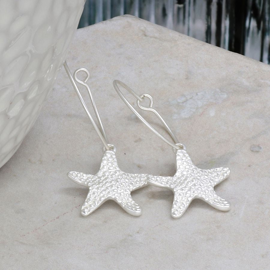 Silver Starfish Hoop Earrings
