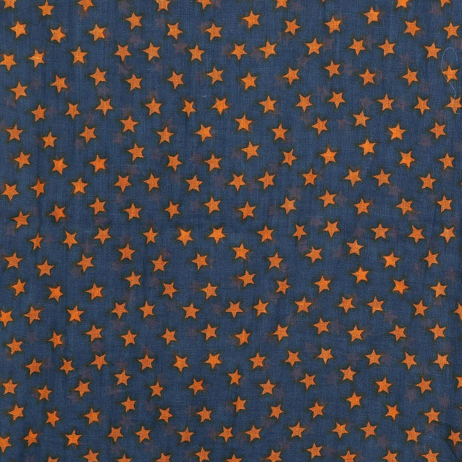 Navy Cotton Scarf With Orange Star Print