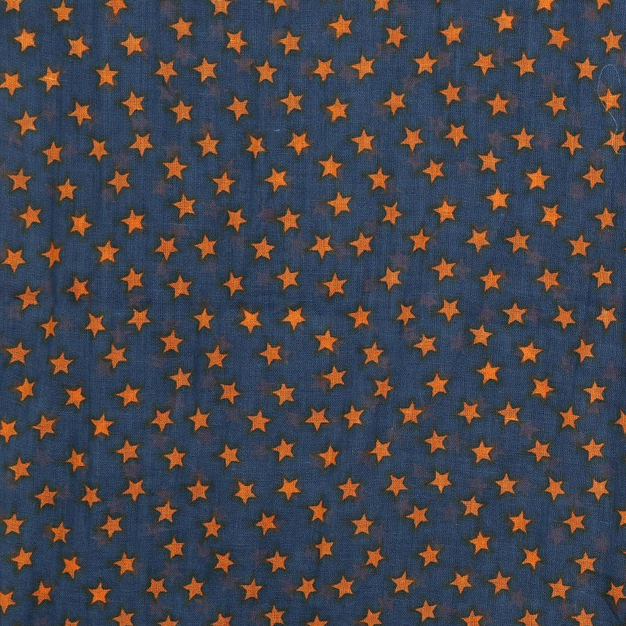 Navy Cotton Scarf With Orange Star Print