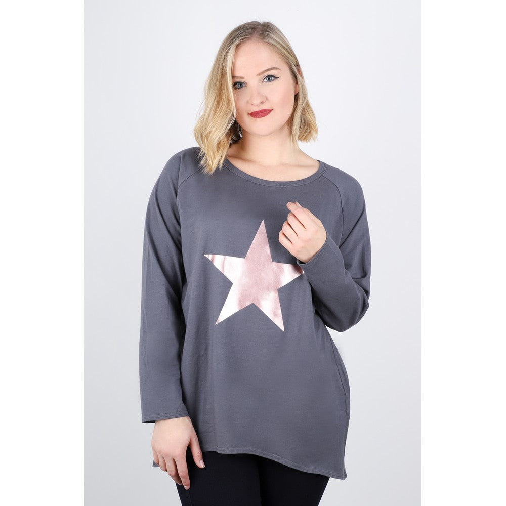 Charcoal Robyn Top With Rose Gold Giant Star