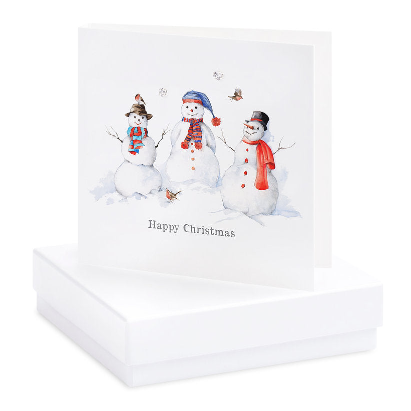 Boxed Christmas Snowmen Silver Earring Card