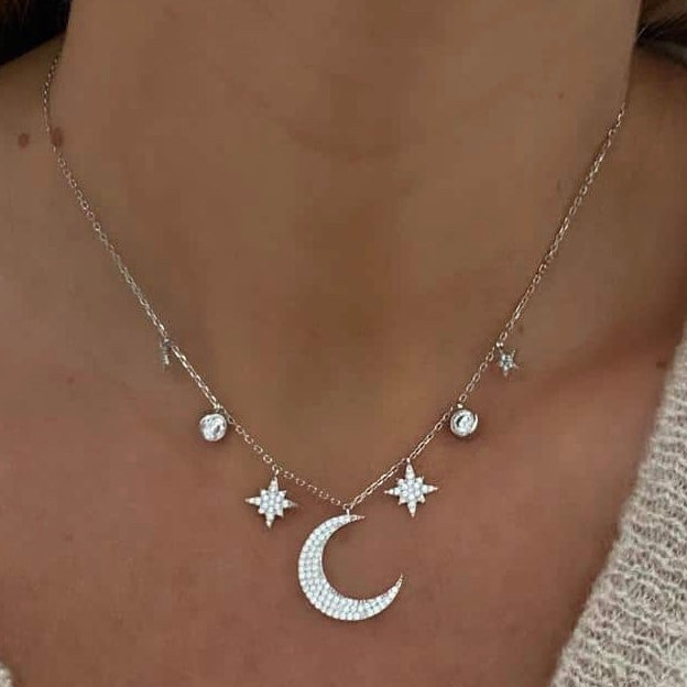 Star and moon necklace silver on sale